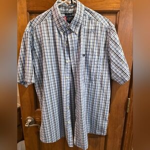 Chaps Men's White and Blue Checkered Shirt